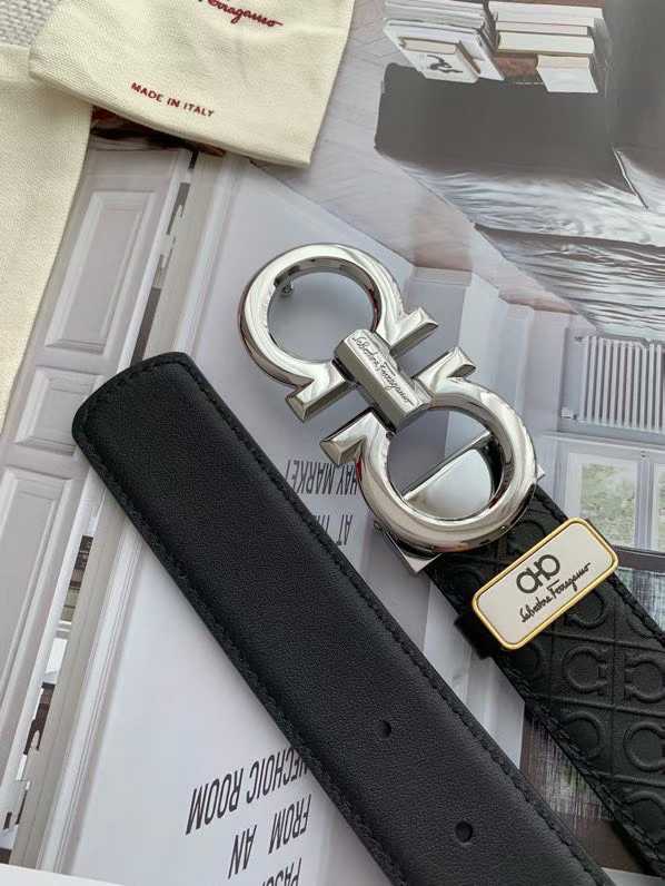 Ferragamo belt featuring a signature Gancini buckle and embossed leather strap