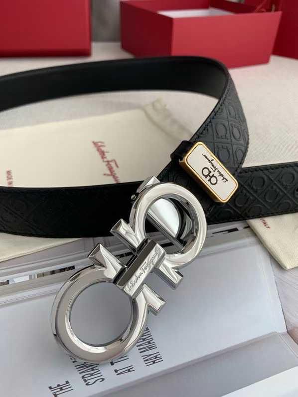 Ferragamo belt featuring a signature Gancini buckle and embossed leather strap