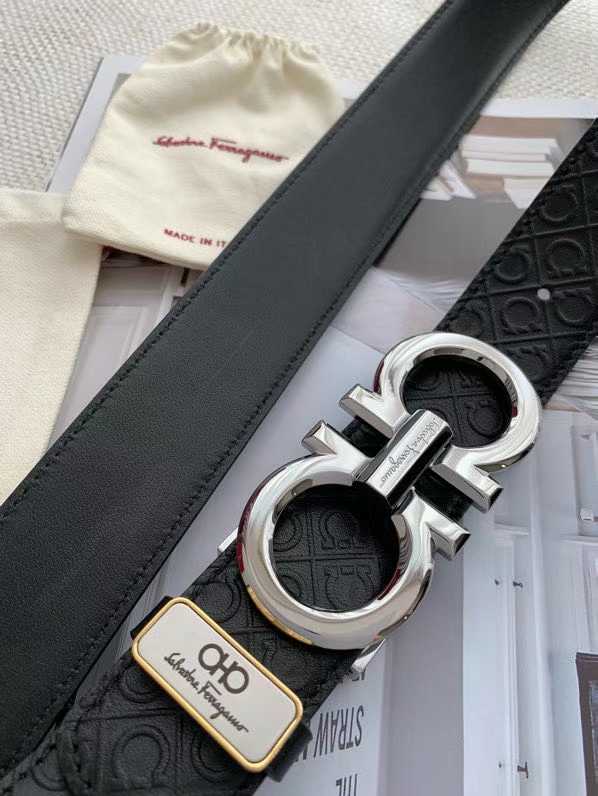 Ferragamo belt featuring a signature Gancini buckle and embossed leather strap
