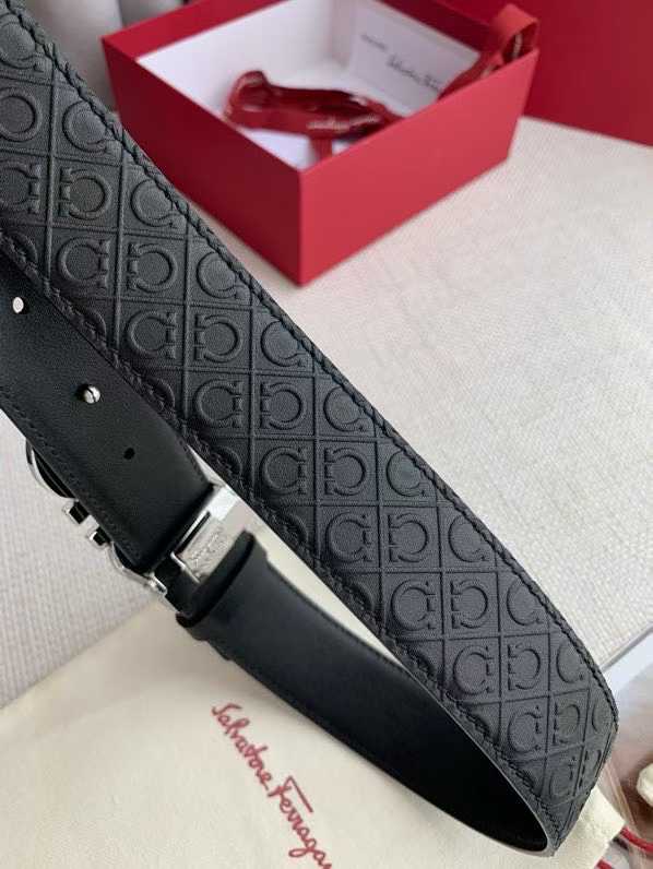 Ferragamo belt featuring a signature Gancini buckle and embossed leather strap