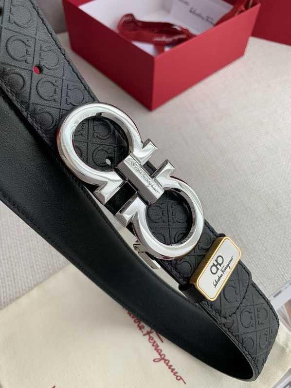 Ferragamo belt featuring a signature Gancini buckle and embossed leather strap