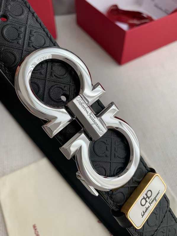 Ferragamo belt featuring a signature Gancini buckle and embossed leather strap