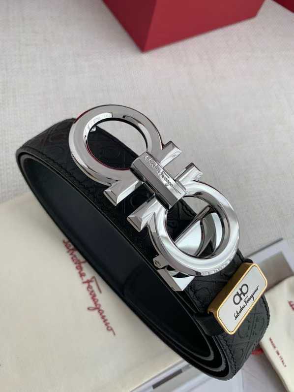 Ferragamo belt featuring a signature Gancini buckle and embossed leather strap