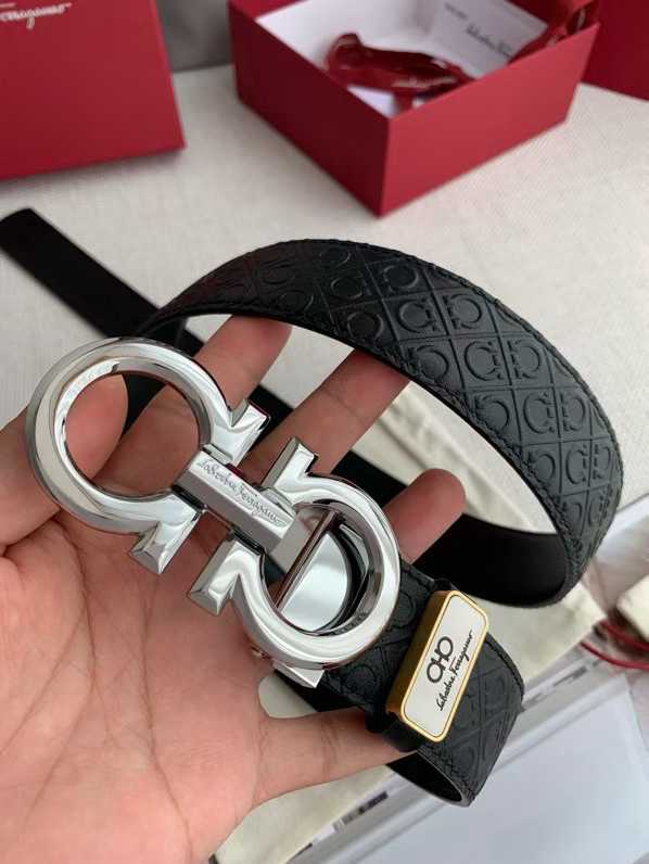 Ferragamo belt featuring a signature Gancini buckle and embossed leather strap