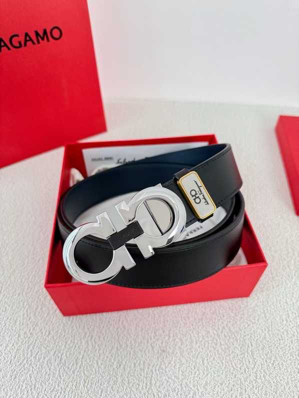 Ferragamo Gancini reversible leather belt featuring a gold-tone buckle