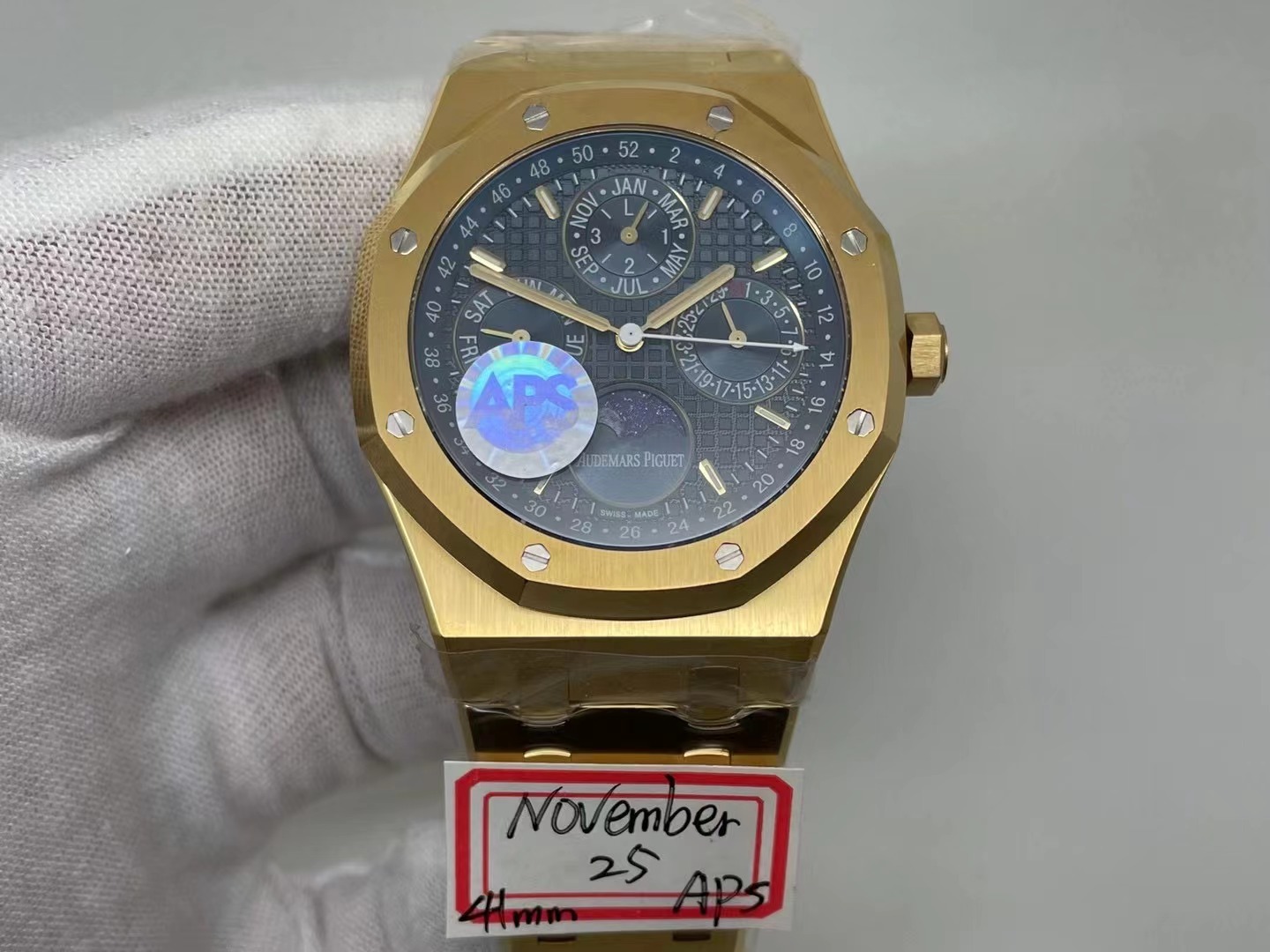 Audemars Piguet Royal Oak Perpetual Calendar watch in 18-carat rose gold with a blue dial
