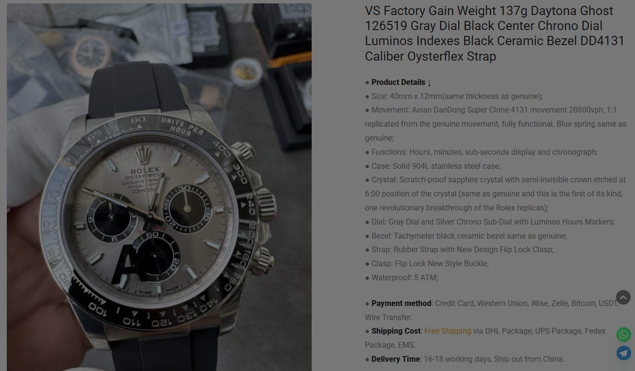 ROLDYT0648A - Daytona 126519 V2 Wt WG/RU Grey/Stk VSF VS4131 $848