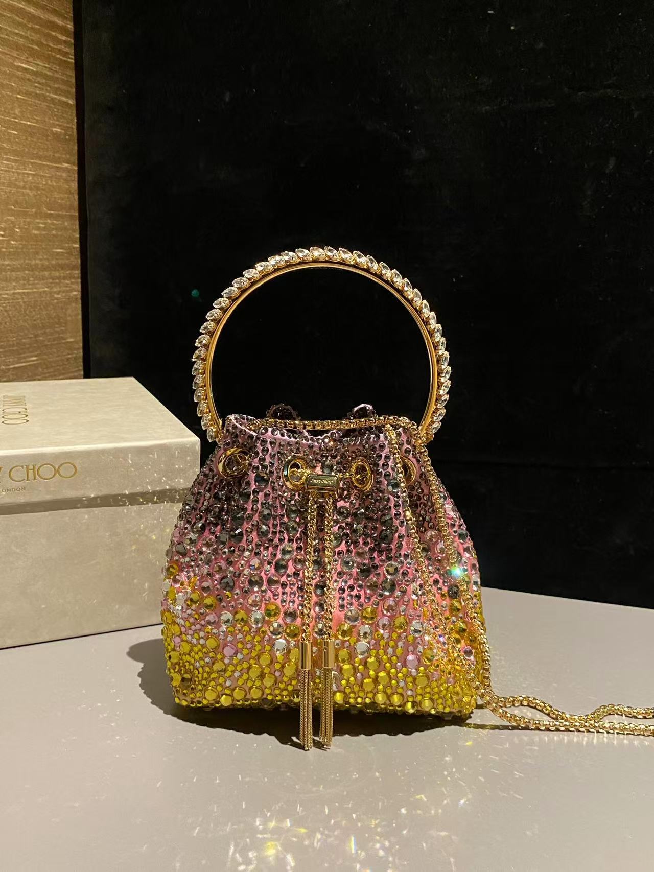 Jimmy Choo Bon Bon Crystal-Embellished Top Handle Bag all colors