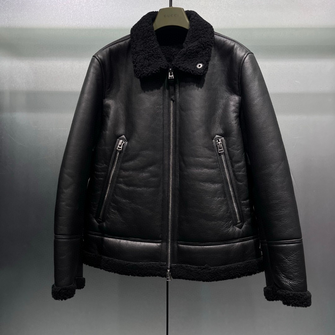 Tom Ford Shearling Bomber Jacket in Black
