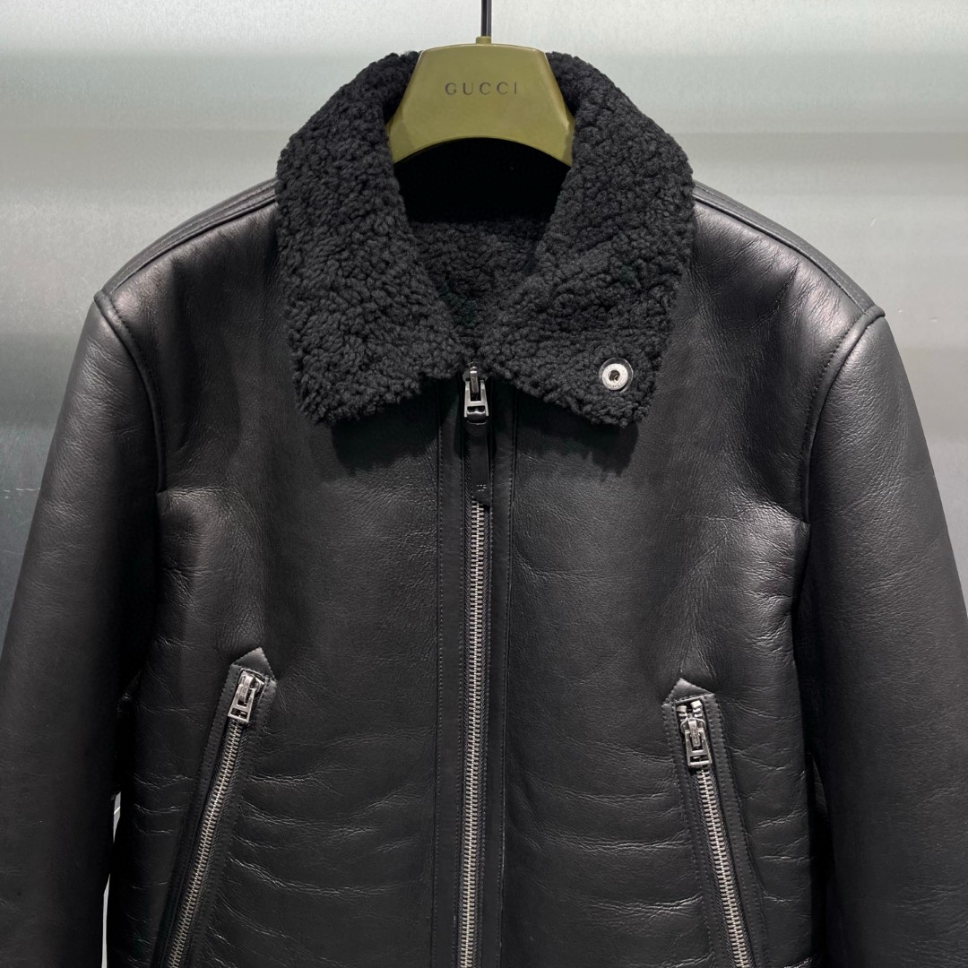 Tom Ford Shearling Bomber Jacket in Black
