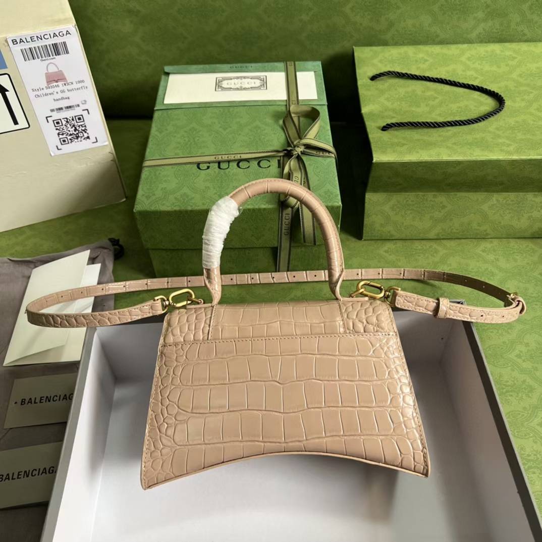 Balenciaga Hourglass Small Tote Shoulder Bag in a pink beig