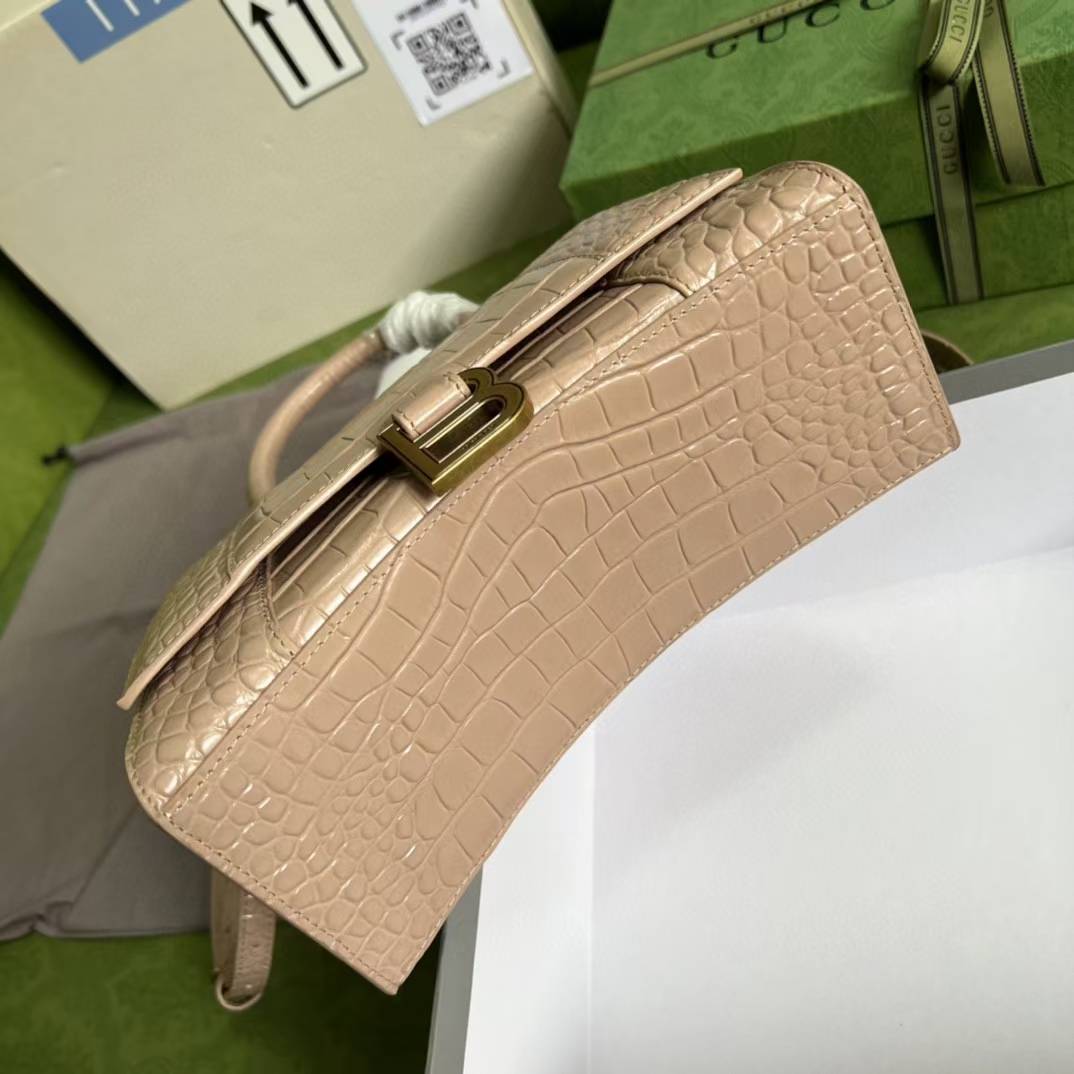 Balenciaga Hourglass Small Tote Shoulder Bag in a pink beig