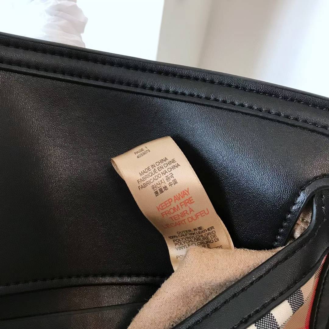 Burberry Small Society Vintage Check Canvas and Leather Top Handle Bag