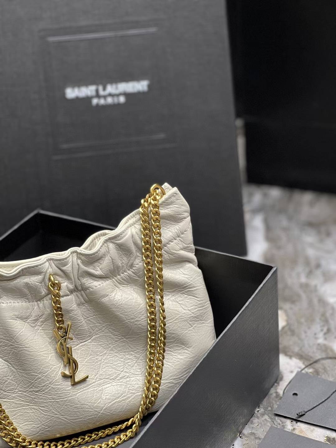 YSL Saint Laurent Pac Pac Ruched Hobo Shoulder Bag.