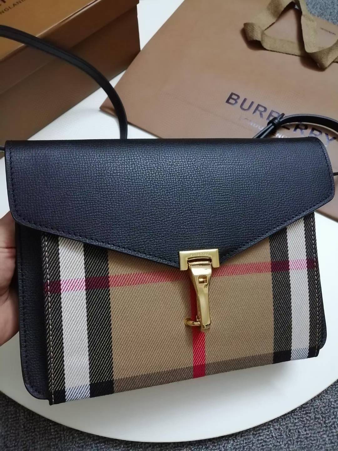 Burberry Small Macken House Check Derby Leather Crossbody Bag