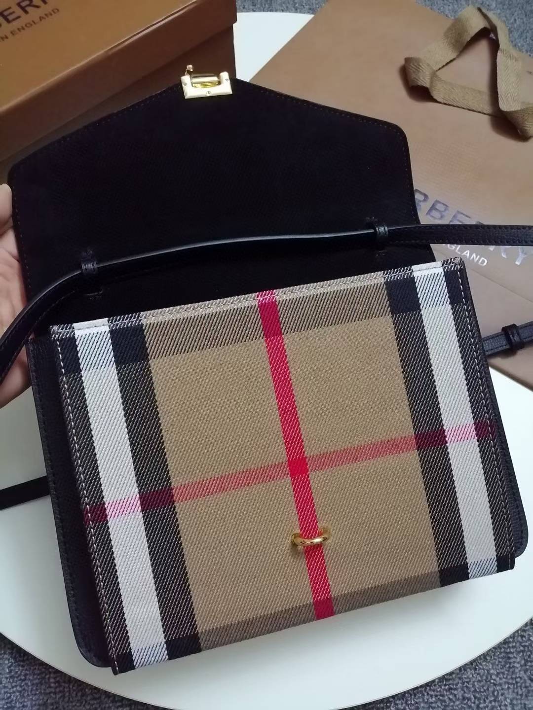 Burberry Small Macken House Check Derby Leather Crossbody Bag