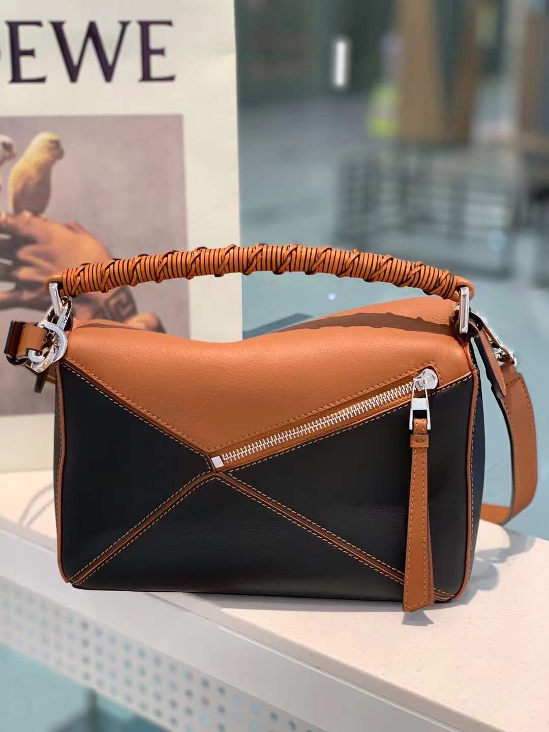 Loewe Puzzle Edge Bag in Black/Tan