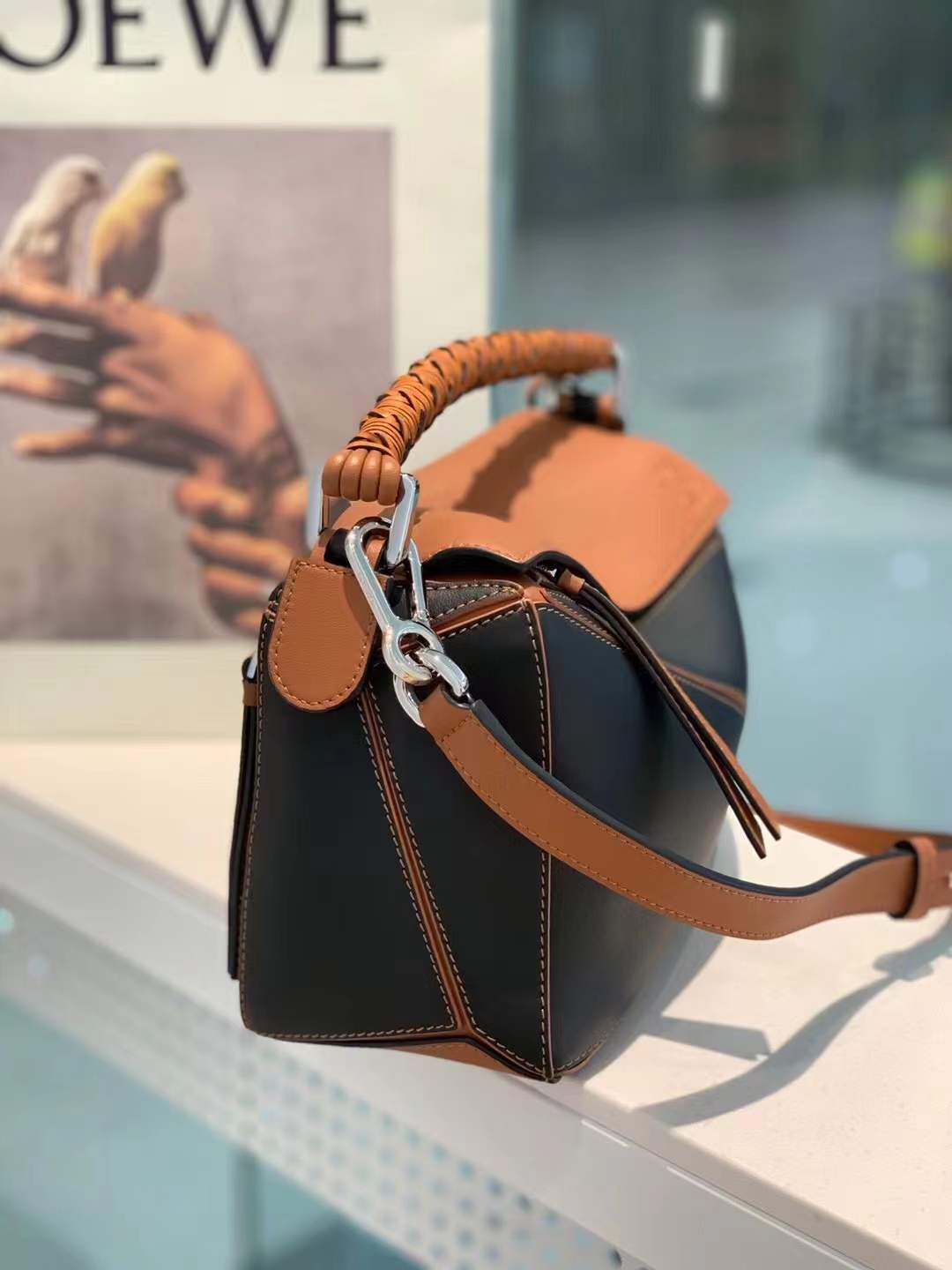 Loewe Puzzle Edge Bag in Black/Tan