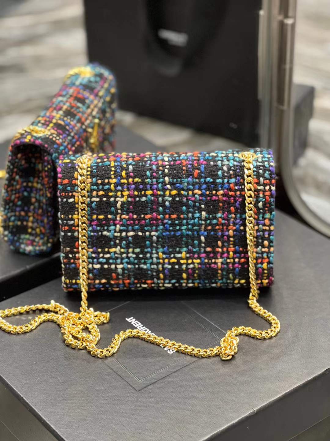 YSL Saint Laurent Kate Multicolored Tweed YSL Crossbody BagHandbag