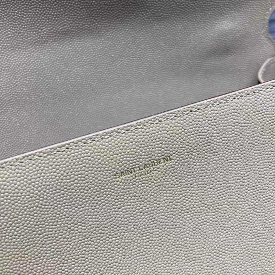 YSL Saint Laurent Cassandra Mini Top Handle Bag beige embossed leather