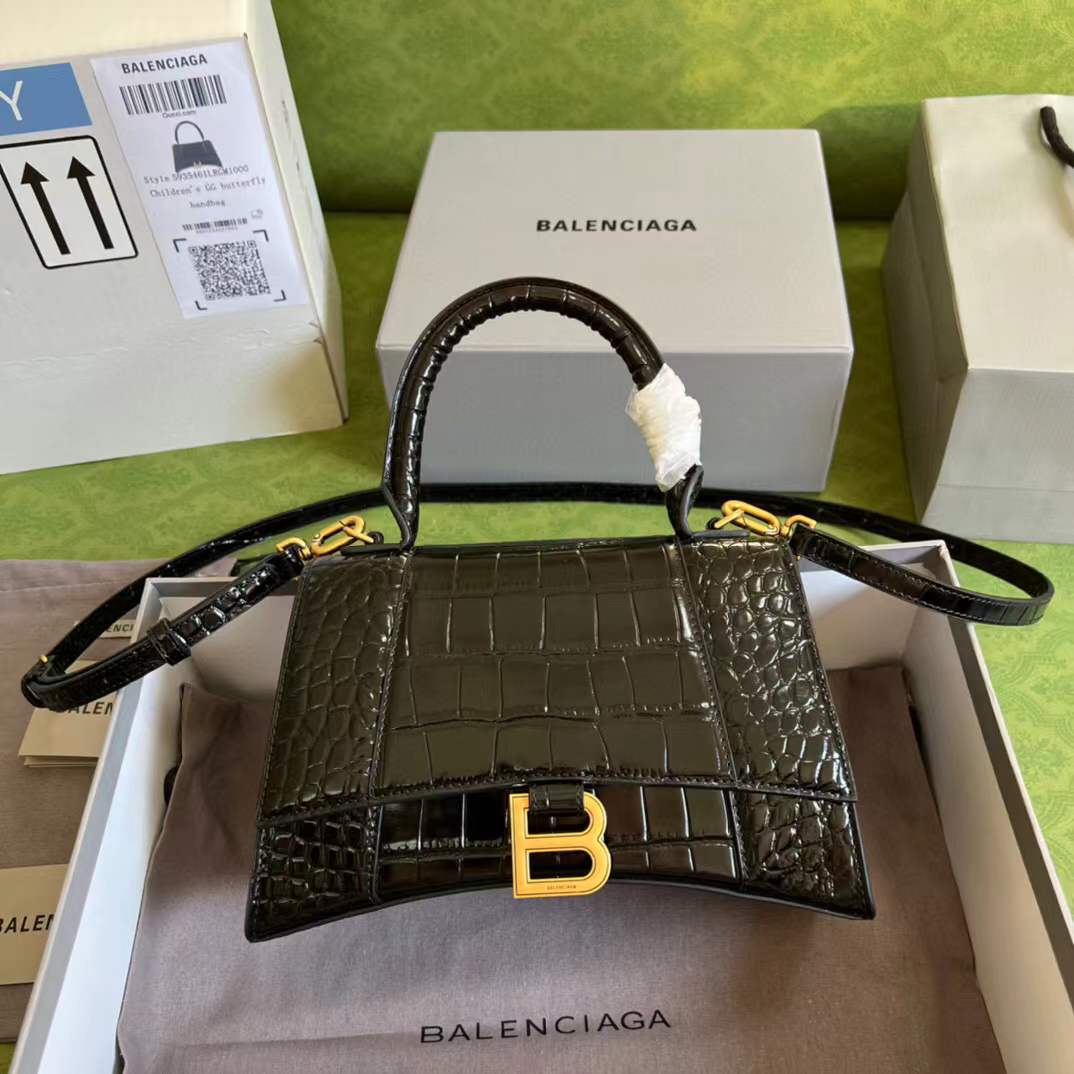 Balenciaga Crocodile Embossed Hourglass Top Handle bag