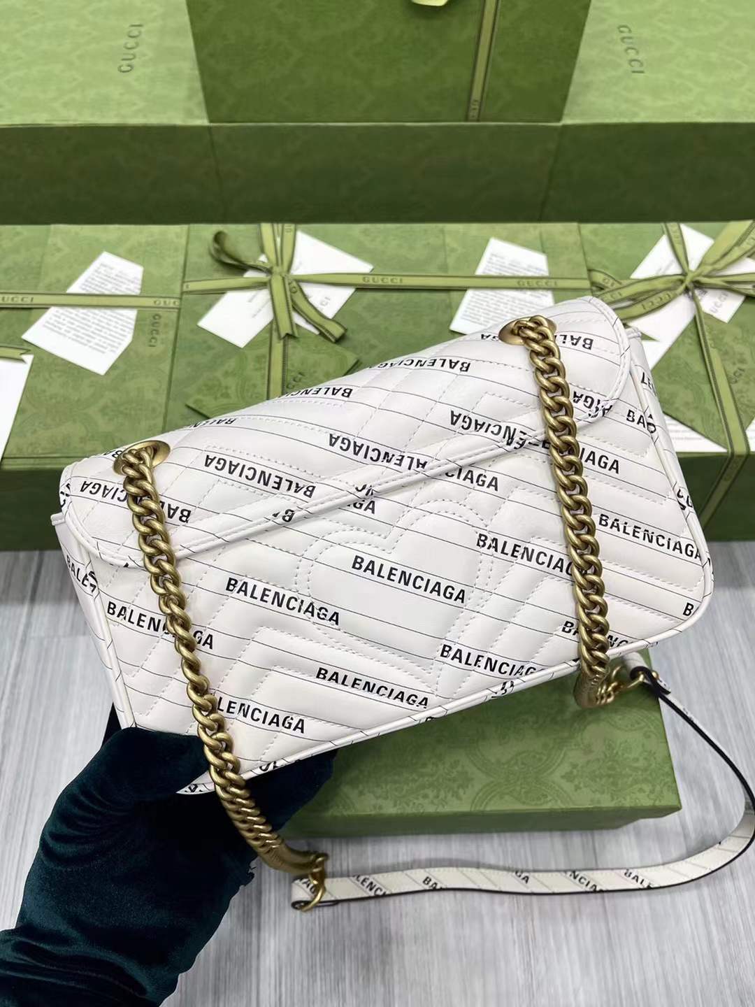 Gucci x Balenciaga "The Hacker Project" Small GG Marmont Shoulder Bag in white