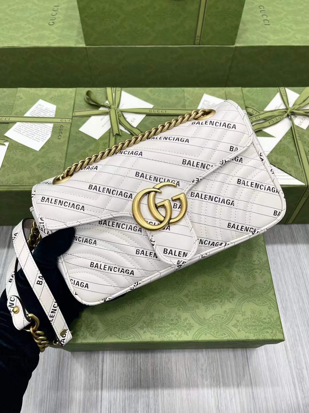 Gucci x Balenciaga "The Hacker Project" Small GG Marmont Shoulder Bag in white