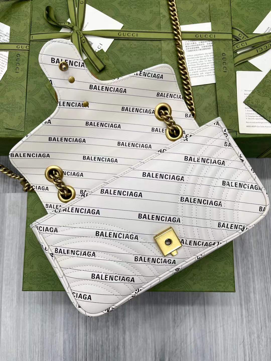 Gucci x Balenciaga "The Hacker Project" Small GG Marmont Shoulder Bag in white