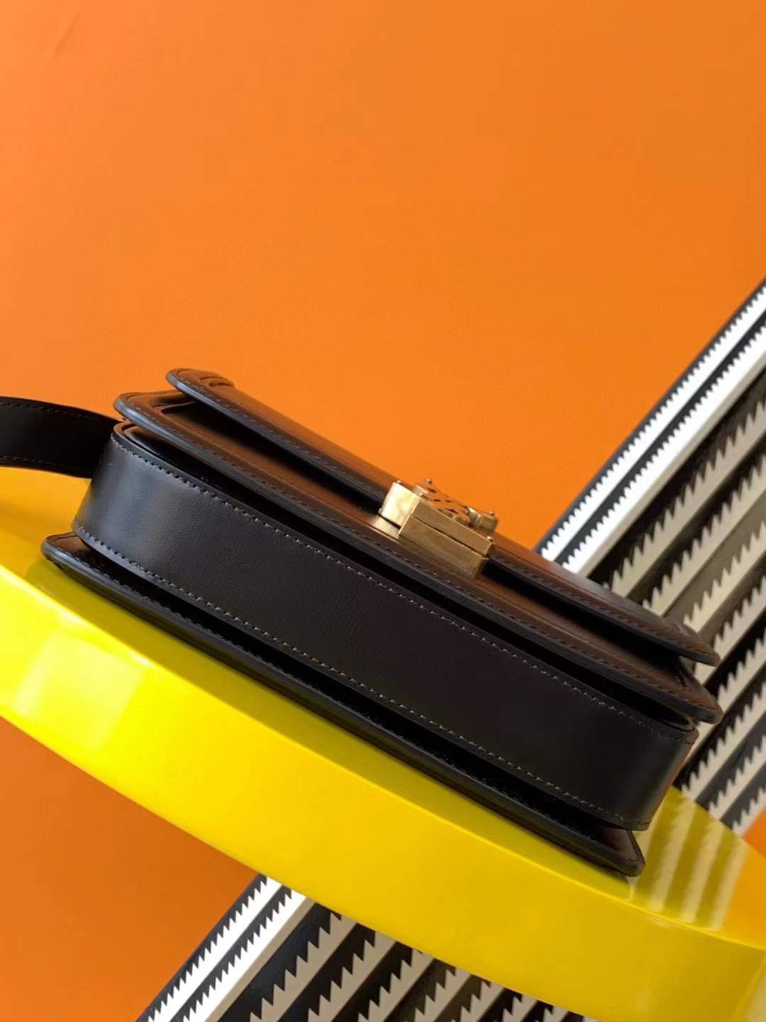 Saint Laurent Solferino Small Satchel in smooth black leather with gold-tone hardware