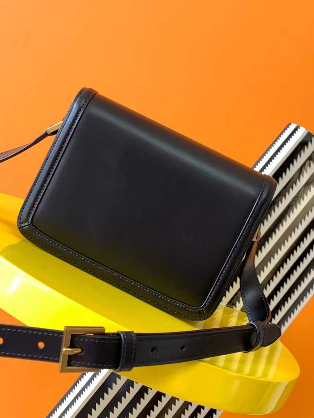 Saint Laurent Solferino Small Satchel in smooth black leather with gold-tone hardware