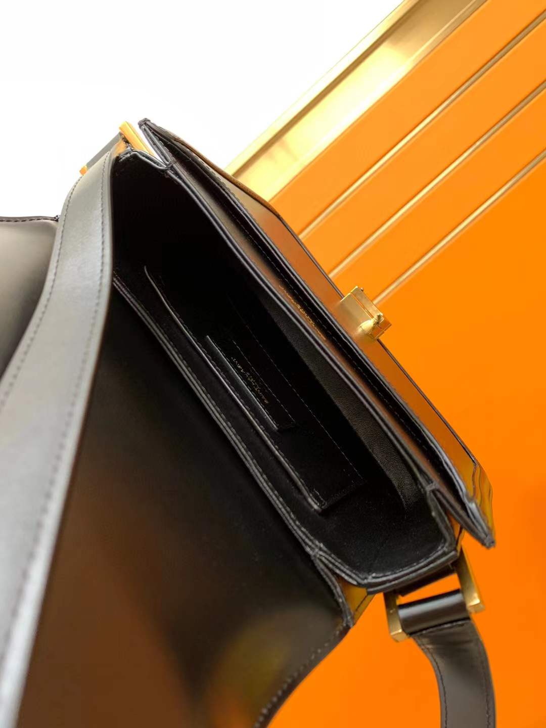 Saint Laurent Solferino Small Satchel in smooth black leather with gold-tone hardware