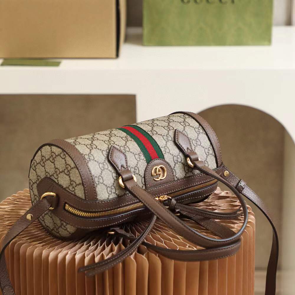Gucci Ophidia GG Supreme Canvas and Leather Barrel Bag