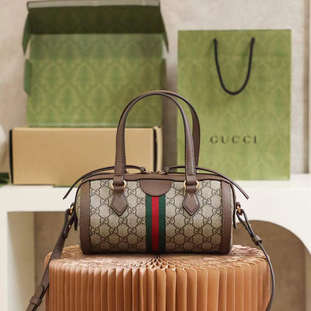 Gucci Ophidia GG Supreme Canvas and Leather Barrel Bag