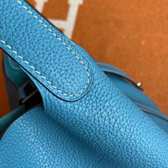 Hermès Picotin Lock 18 handbag likely in a blue shade such as New Blue Jean or Bleu Izmir crafted from Taurillon Clemence leather and featuring silver-toned hardware