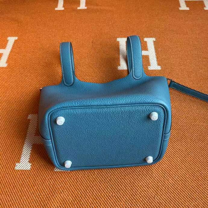 Hermès Picotin Lock 18 handbag likely in a blue shade such as New Blue Jean or Bleu Izmir crafted from Taurillon Clemence leather and featuring silver-toned hardware