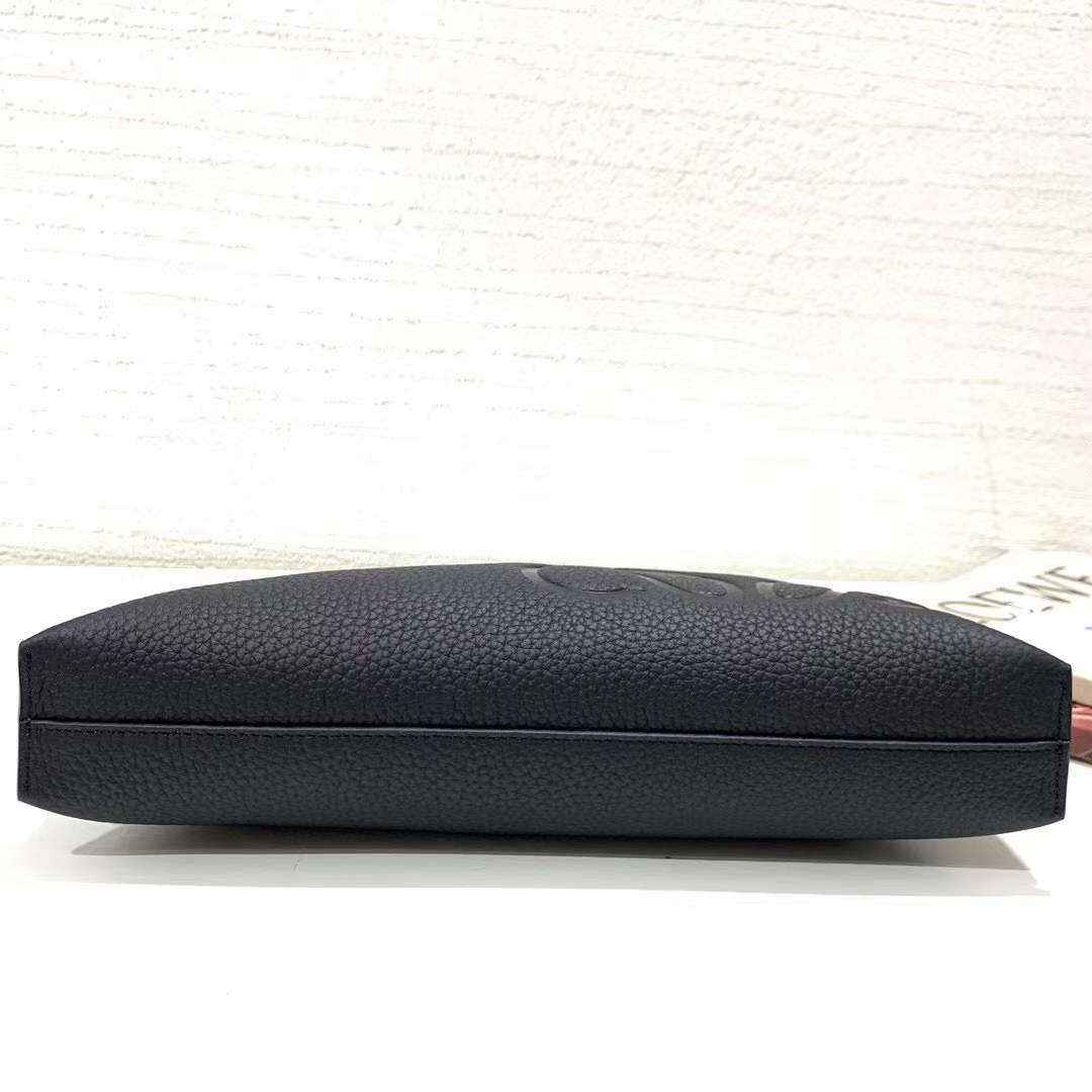 Loewe T Pouch in grained black leather featuring an embossed Anagram logo