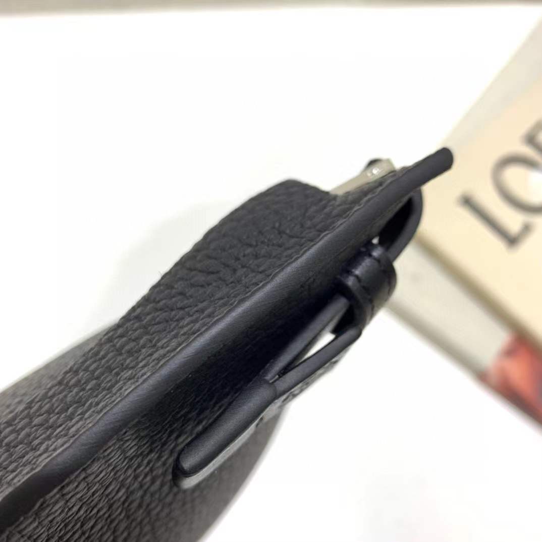 Loewe T Pouch in grained black leather featuring an embossed Anagram logo