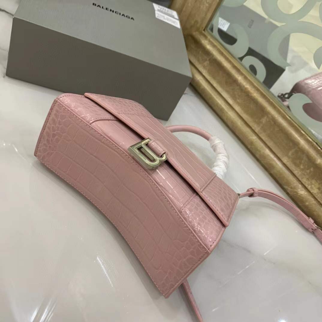 Balenciaga Hourglass bag in pink crocodile-embossed leather