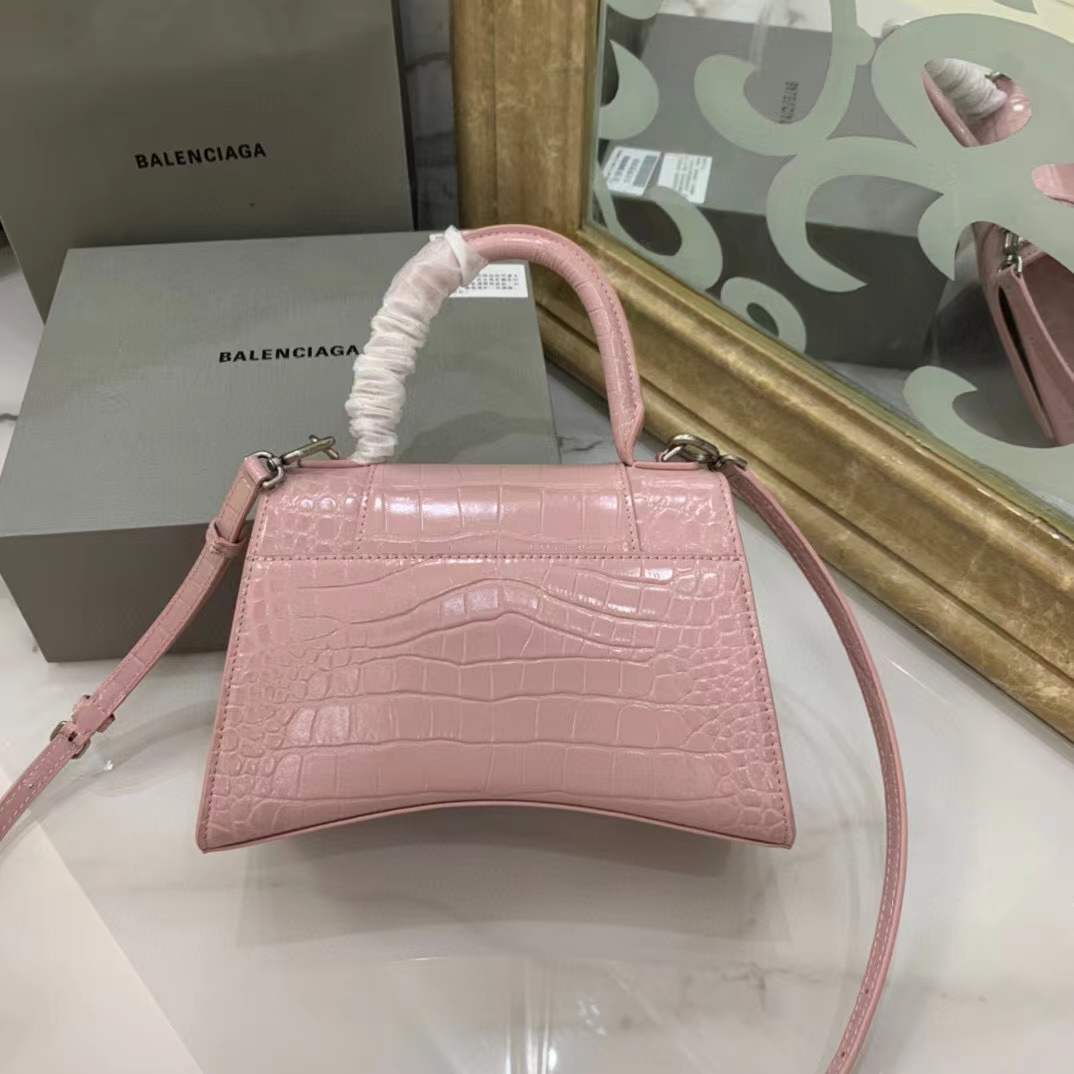 Balenciaga Hourglass bag in pink crocodile-embossed leather
