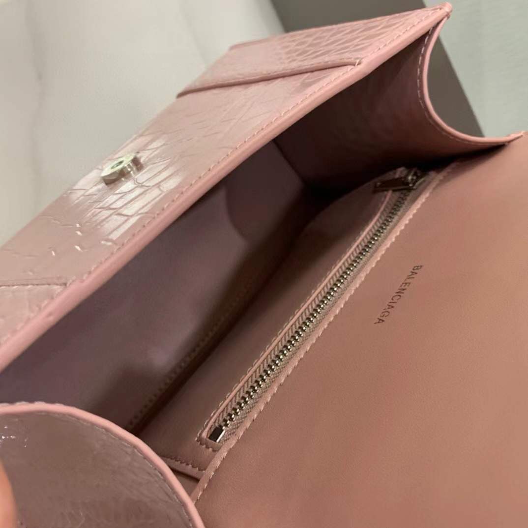 Balenciaga Hourglass bag in pink crocodile-embossed leather