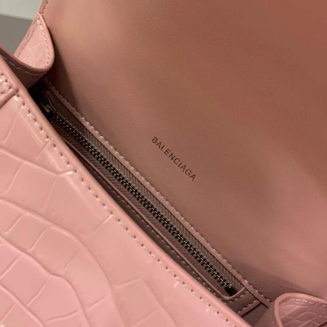 Balenciaga Hourglass bag in pink crocodile-embossed leather