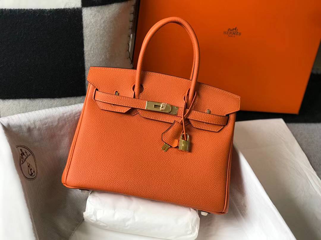 Hermès Birkin handbag likely in Togo leather with gold hardware
