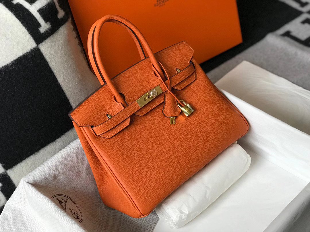 Hermès Birkin handbag likely in Togo leather with gold hardware
