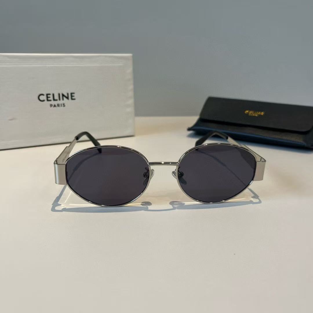 Celine Triomphe Metal 01 oval-frame silver-tone sunglasses