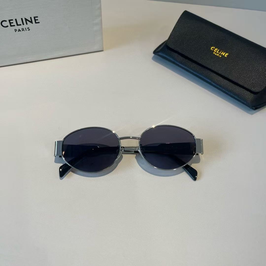 Celine Triomphe Metal 01 oval-frame silver-tone sunglasses