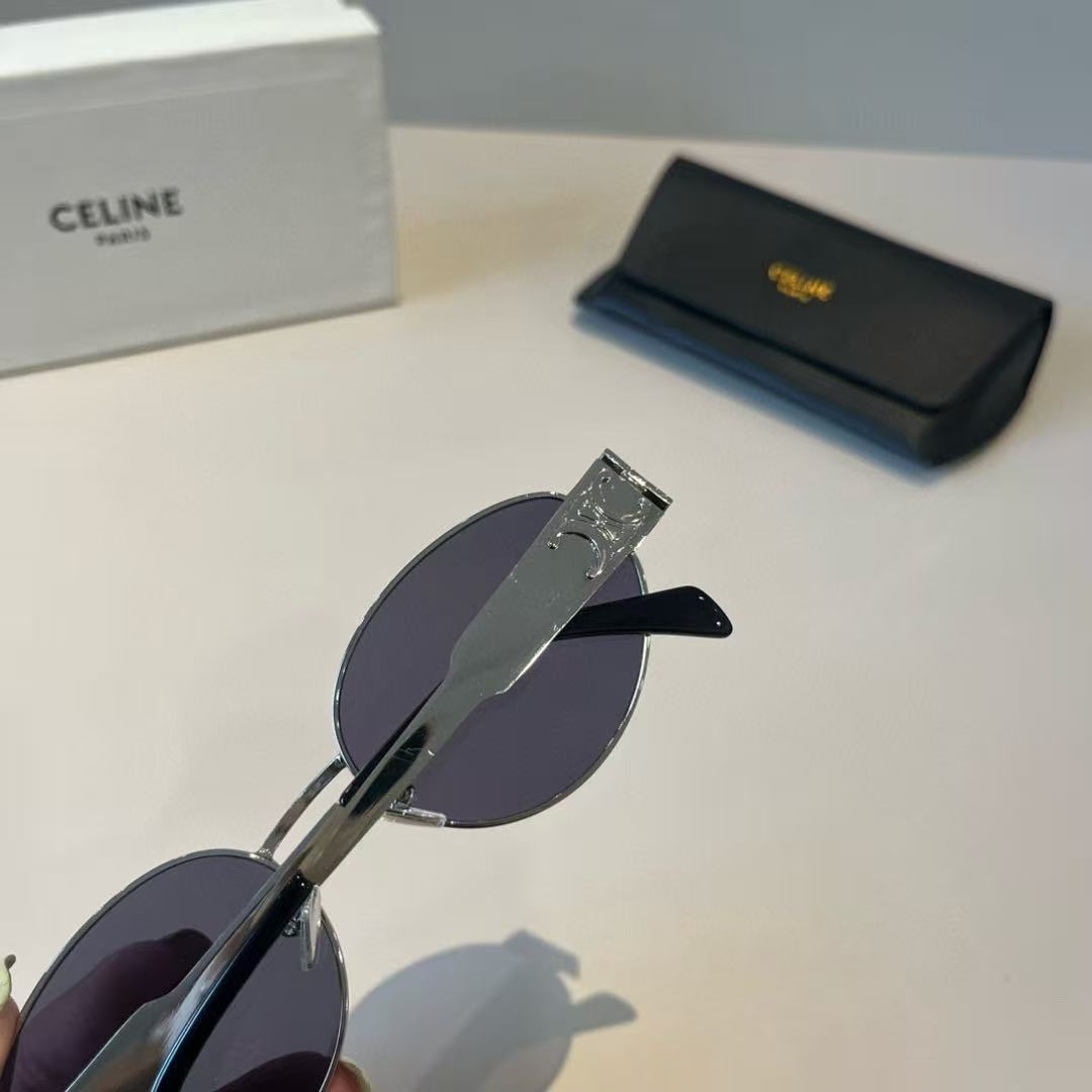 Celine Triomphe Metal 01 oval-frame silver-tone sunglasses