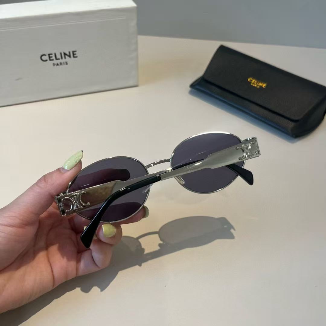 Celine Triomphe Metal 01 oval-frame silver-tone sunglasses