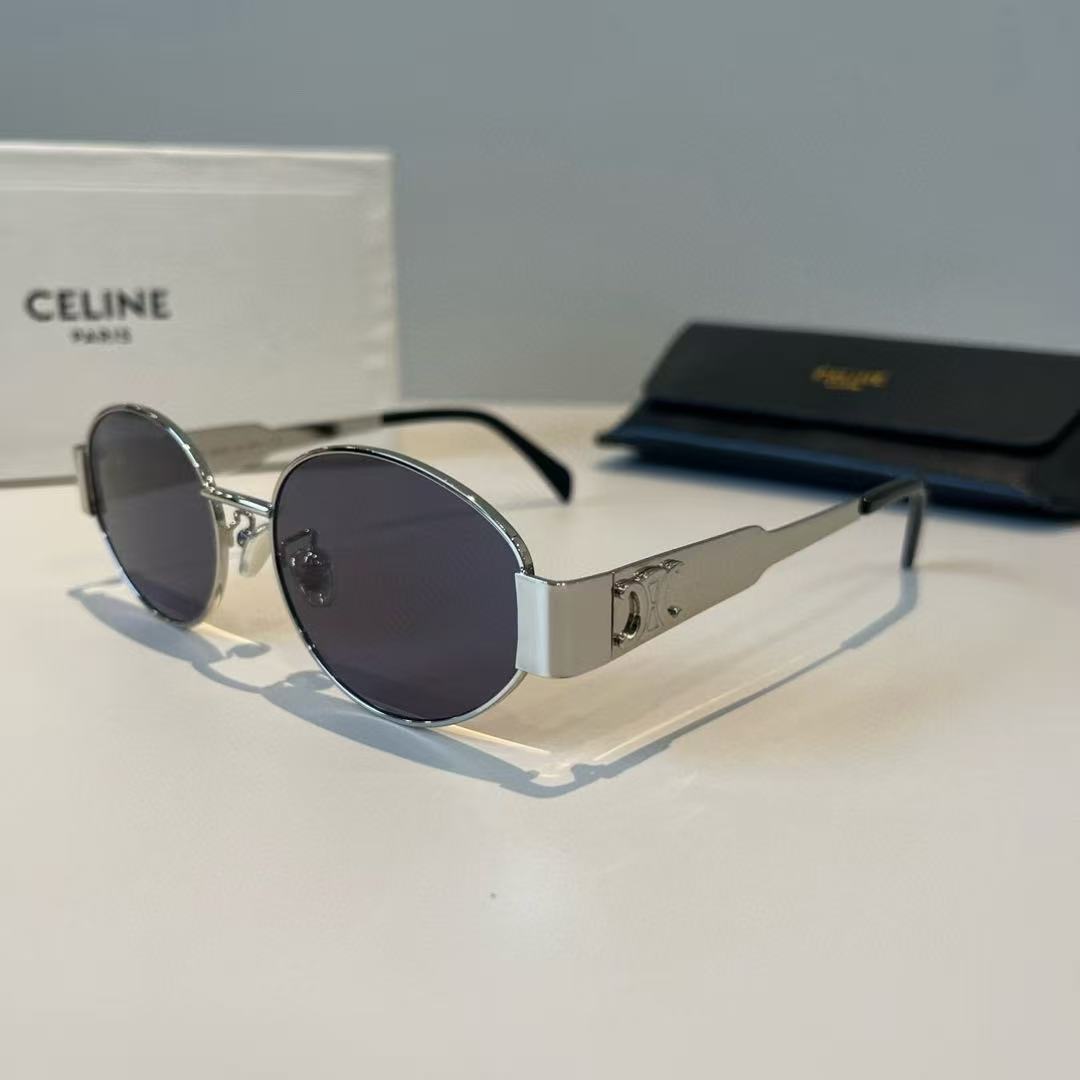 Celine Triomphe Metal 01 oval-frame silver-tone sunglasses