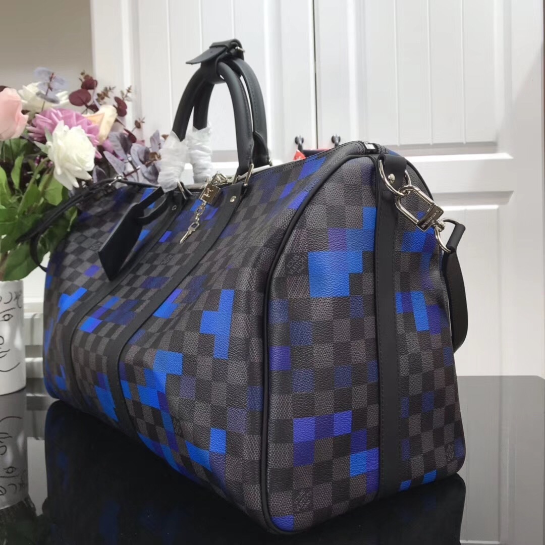 LV Limited Edition Damier Graphite Pixel Keepall Bandoulière 50 duffel bag.