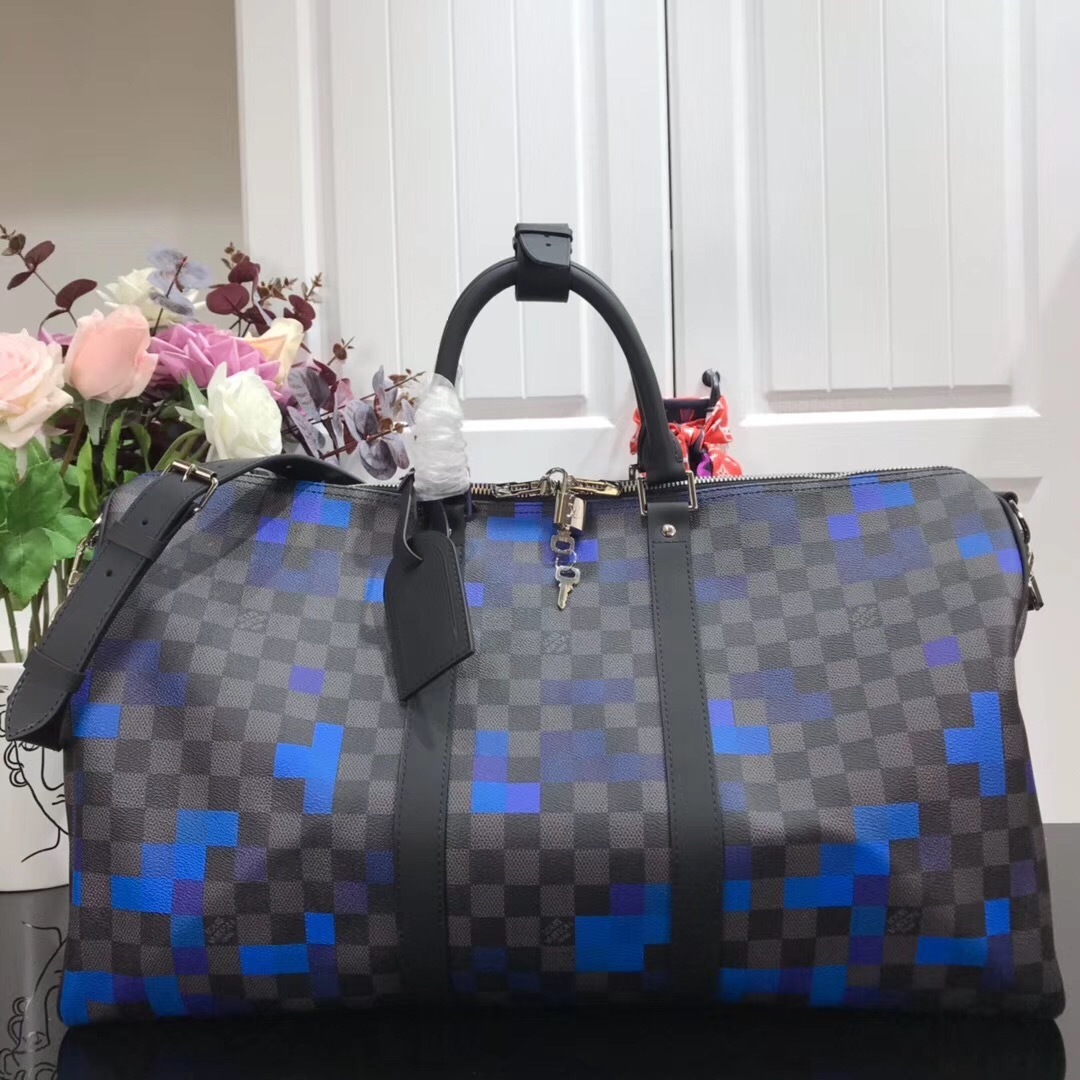 LV Limited Edition Damier Graphite Pixel Keepall Bandoulière 50 duffel bag.